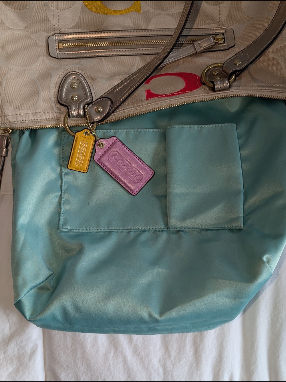 Coach Poppy Embossed Signature Logo Multicolor Tote - Picture 12 of 12